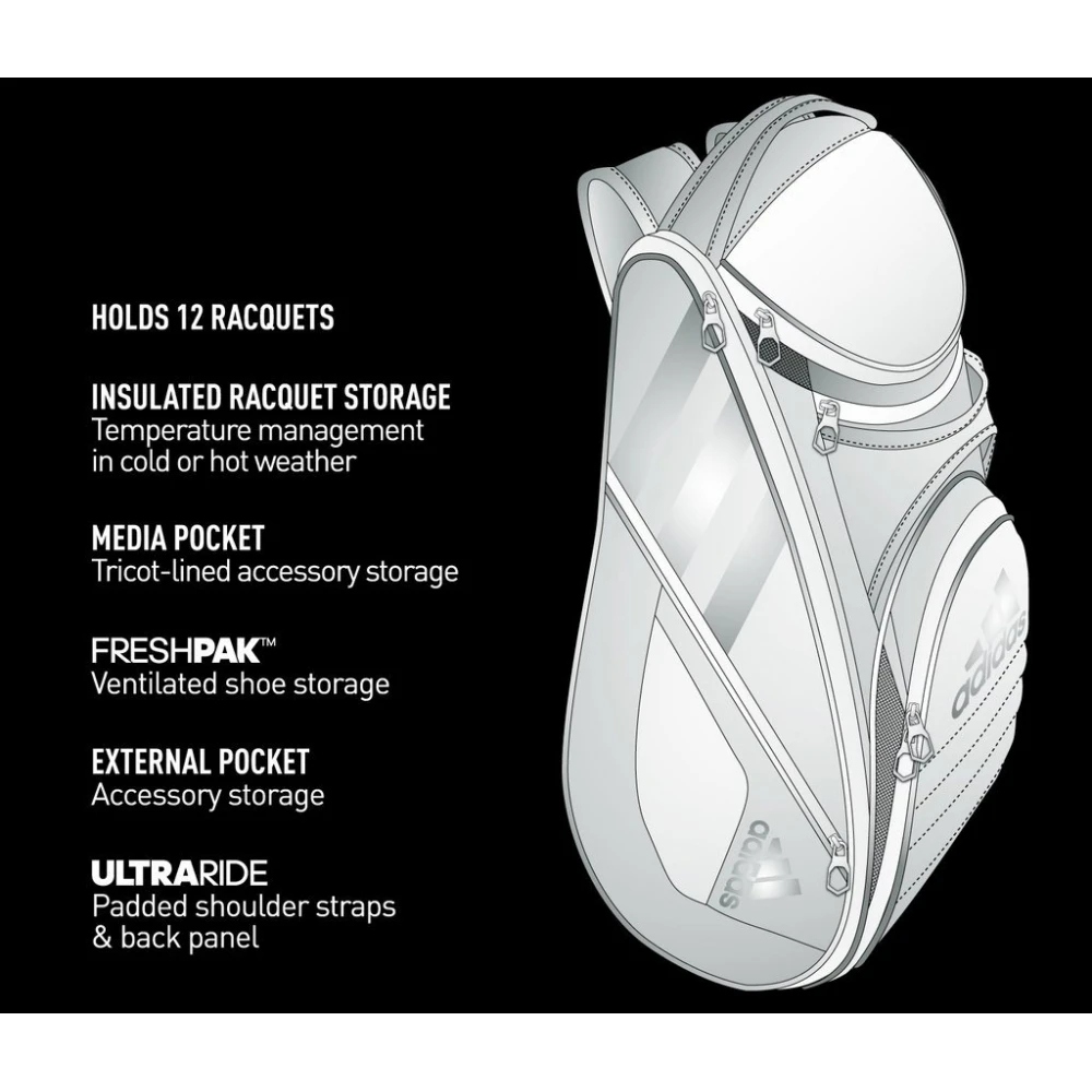 Adidas Tour 12 Racquet Tennis Bag (Black/White/Scarlet) 5 Adidas Tour 12 Racquet Tennis Bag (Black/White/Scarlet) - Image 3