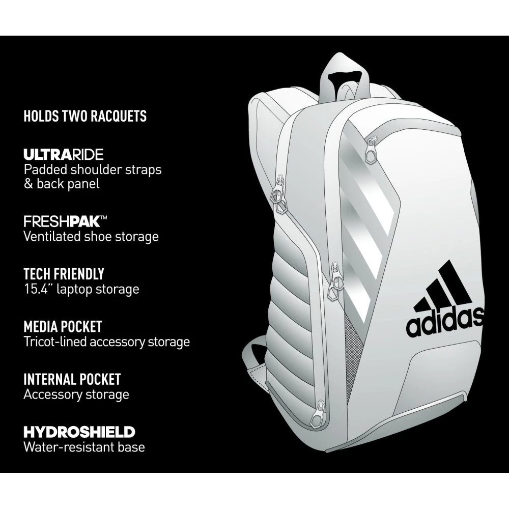 Adidas Tour Tennis Racquet Backpack (Black/White/Silver) 3 Adidas Tour Tennis Racquet Backpack (Black/White/Silver)