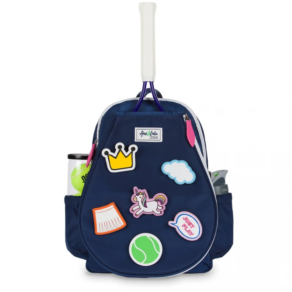 Ame & Lulu Little Love Patches Tennis Backpack (Navy/Pink) 3 Ame & Lulu Little Love Patches Tennis Backpack (Navy/Pink)