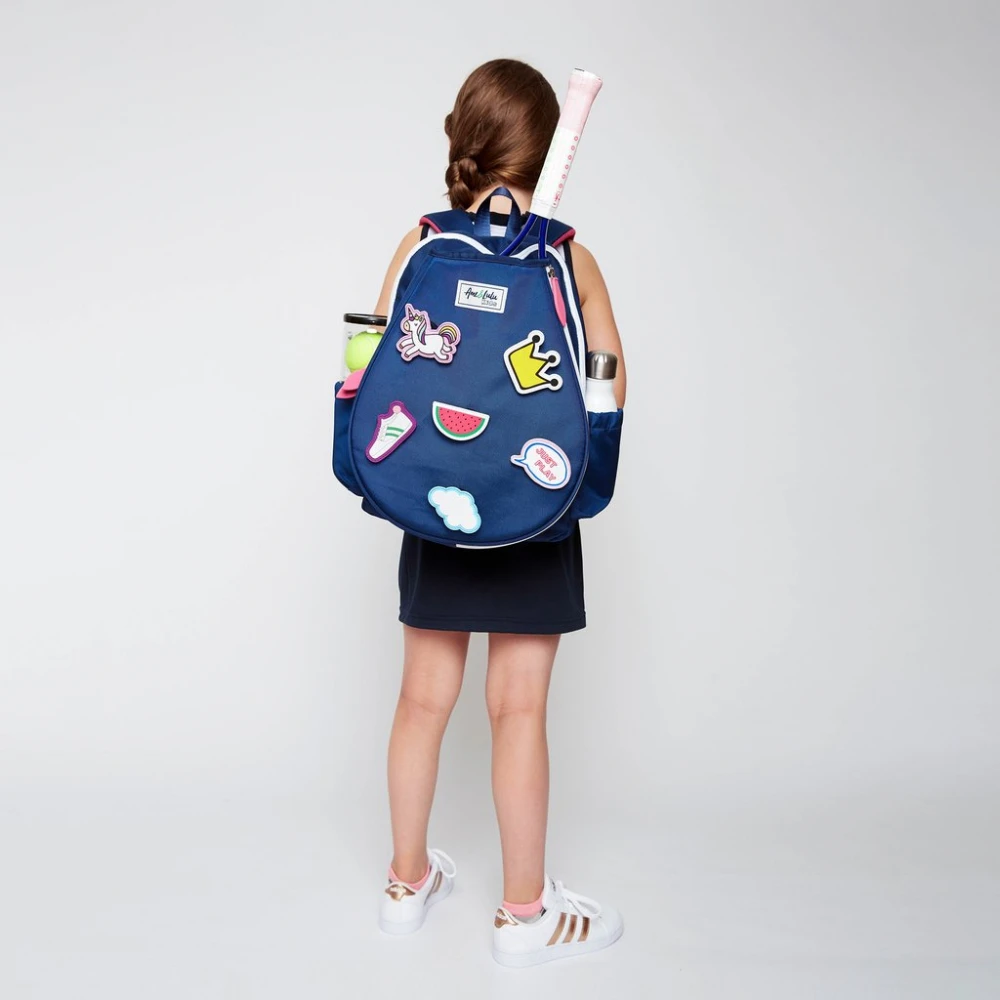 Ame & Lulu Little Love Patches Tennis Backpack (Navy/Pink) 4 Ame & Lulu Little Love Patches Tennis Backpack (Navy/Pink) - Image 2